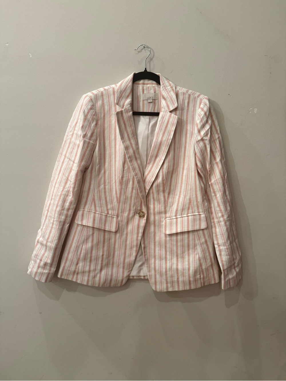 LOFT Pink and White Striped Single-Button Blazer